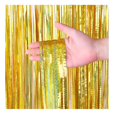 Kit C/ 4un Cortina Metalizada Fitas Para Decoração Franja Cor Dourado