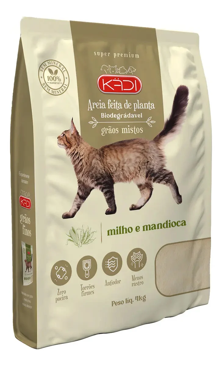 Areia Sanitária Gatos Milho Mandioca Kadi - vista lateral - foto 2 de 6