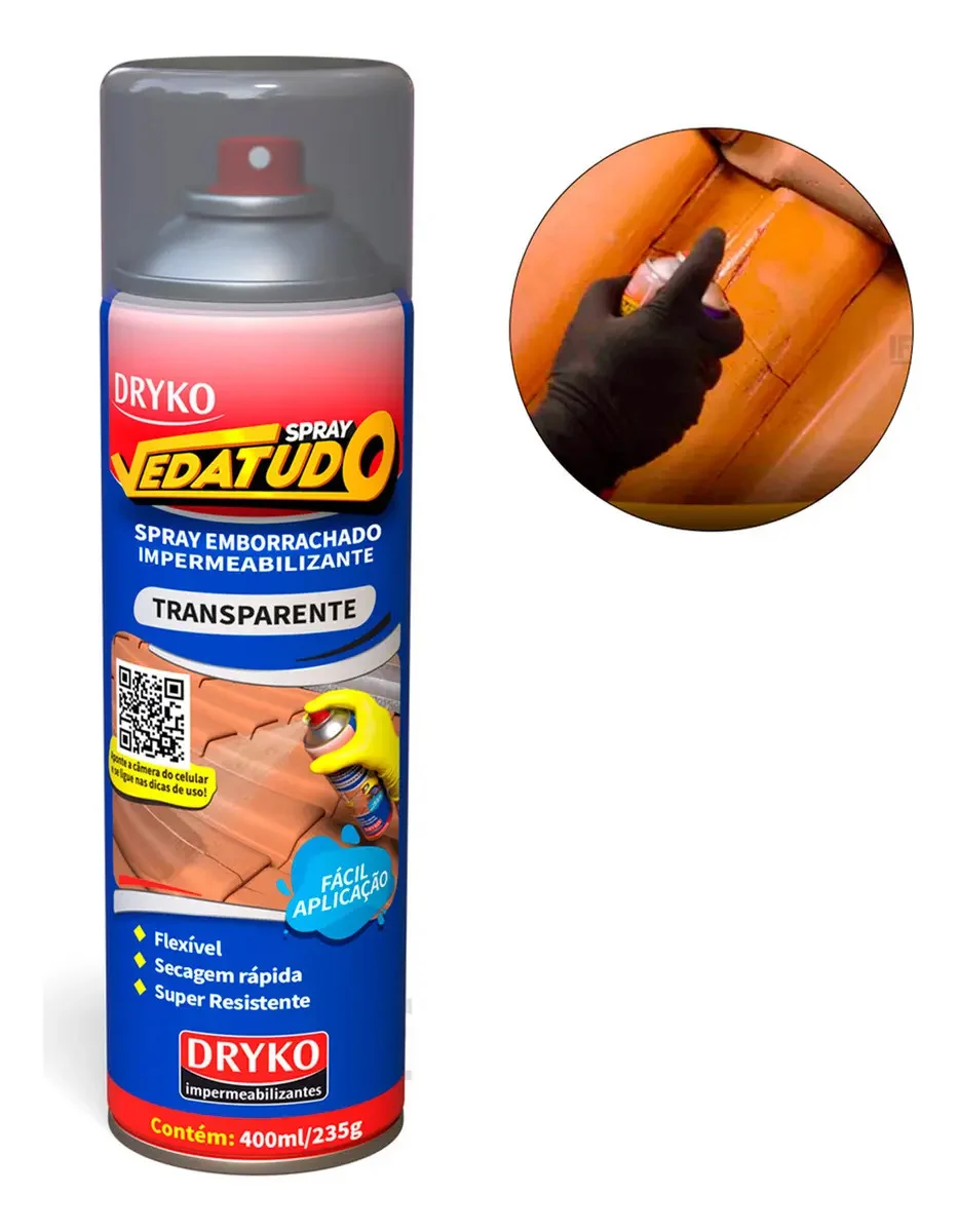 Spray Vedatudo Vazamentos De Agua Reparo Telha Laje Calha Transparente 400ml - Dryko Borracha Líquida Spray