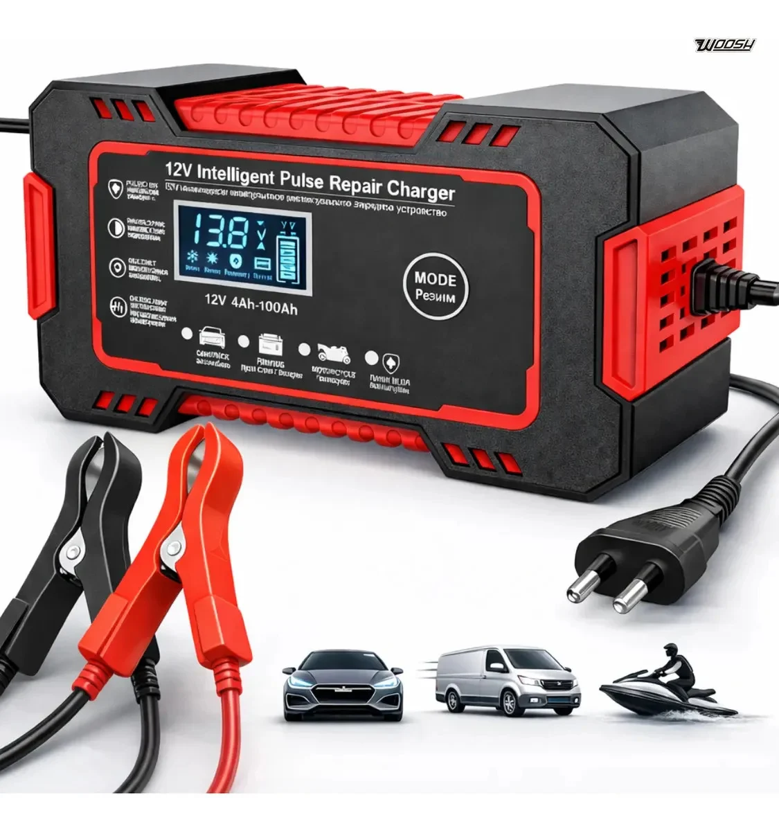 Carregador Inteligente De Bateria Automotiva 12v 6a Bivolt Recupera Baterias 4ah A 100ah - Woosh Bateria Veiculos Chupeta