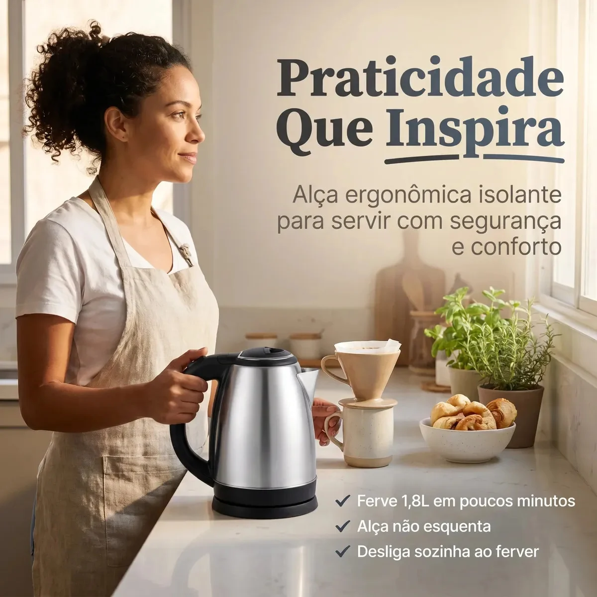 Chaleira Elétrica Inox 1,8 Litros com Luxena - em uso - foto 5 de 6
