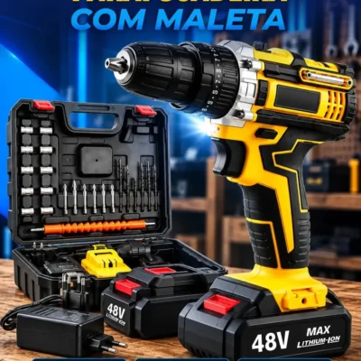 Parafusadeira Furadeira C/ 2 Baterias Maleta Kit Completo Led Eixo Flexível Vários Níveis Torque Simake