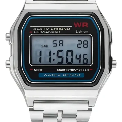 Relógio WR Retrô Digital Aço Inoxidável Vintage Unisex Prata