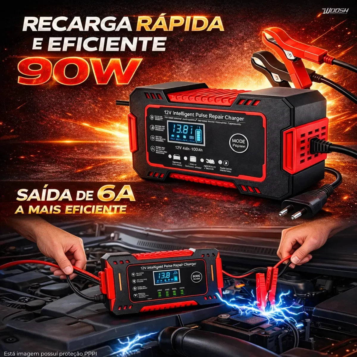 Carregador Inteligente De Bateria Automotiva 12v Woosh - detalhes - foto 3 de 4