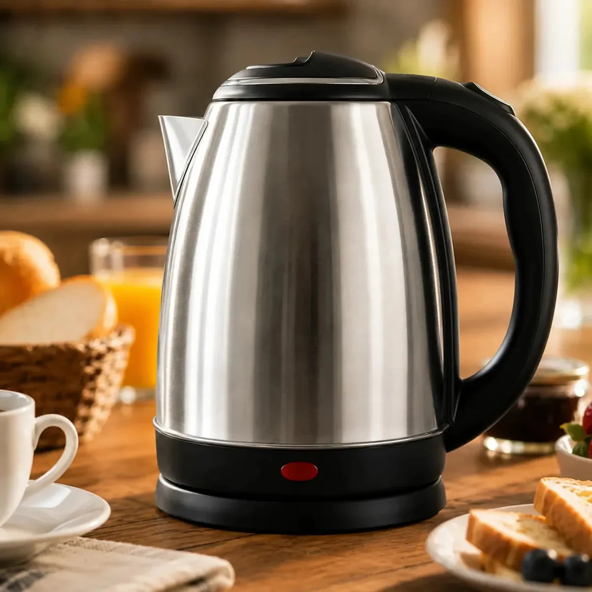Chaleira Elétrica Inox 1,8 Litros com Desligamento Automático e Base Giratória - Luxena Inox/Preto