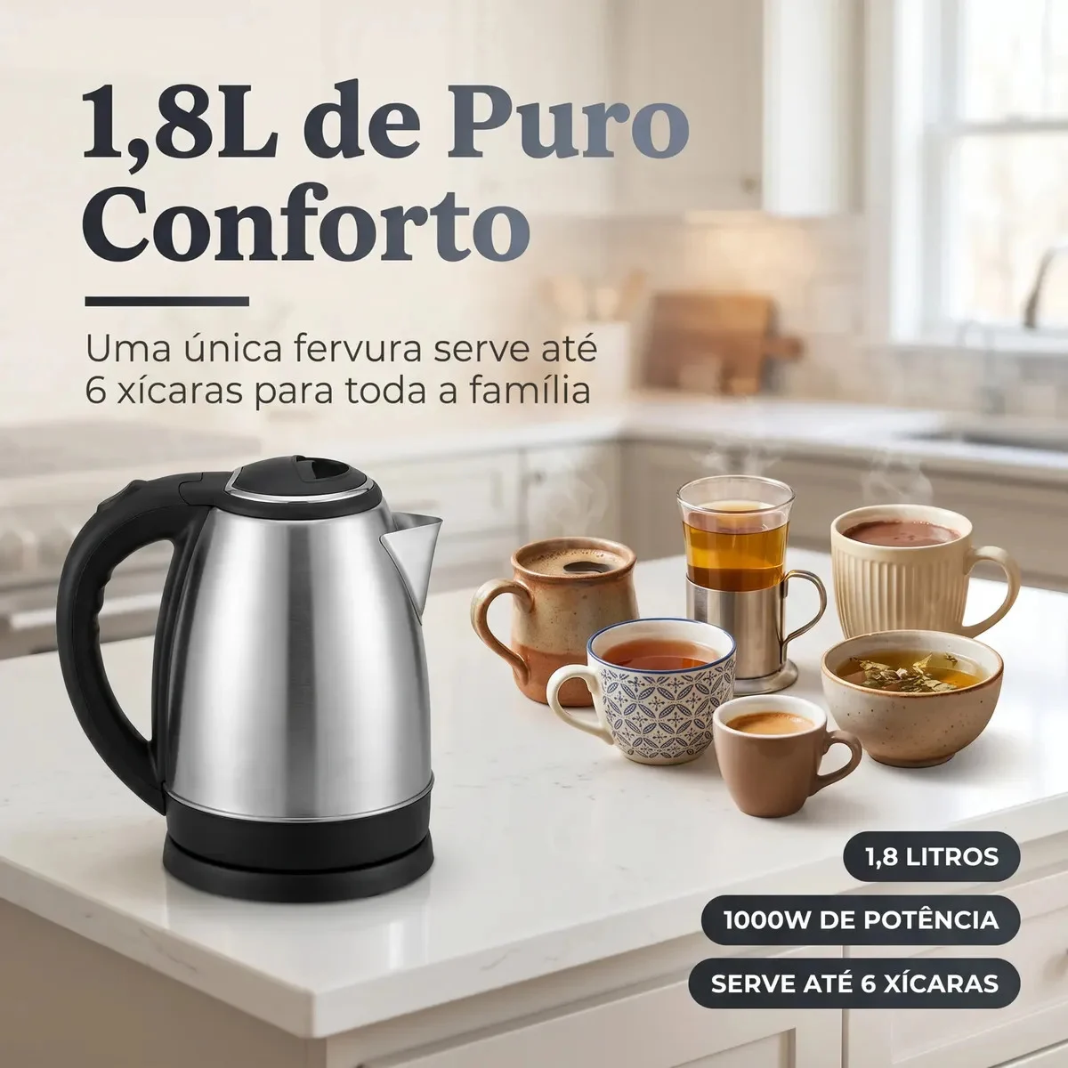 Chaleira Elétrica Inox 1,8 Litros com Luxena - vista lateral - foto 2 de 6