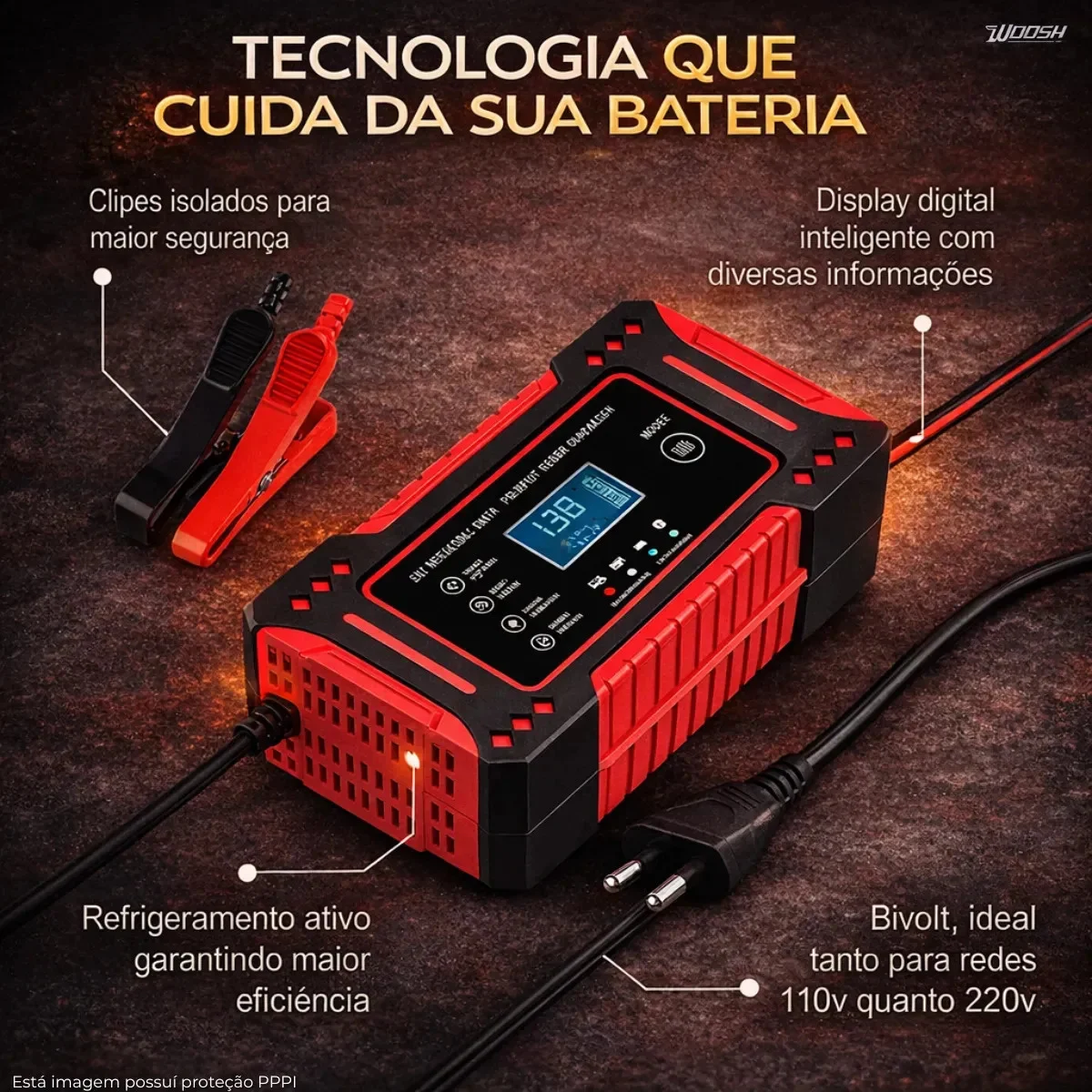 Carregador Inteligente De Bateria Automotiva 12v Woosh - outro ângulo - foto 4 de 4
