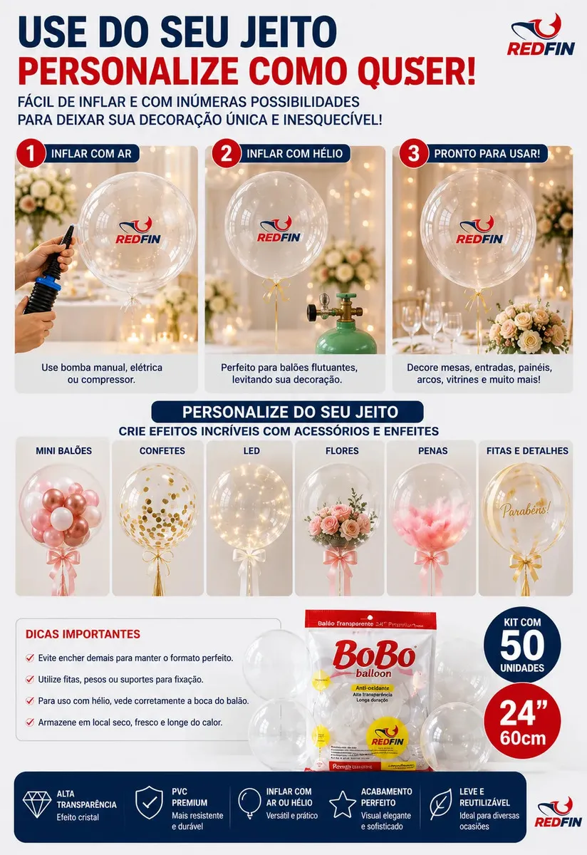 Balão Bubble Bobo 24 Polegadas Transparente Redfin - outro ângulo - foto 4 de 4