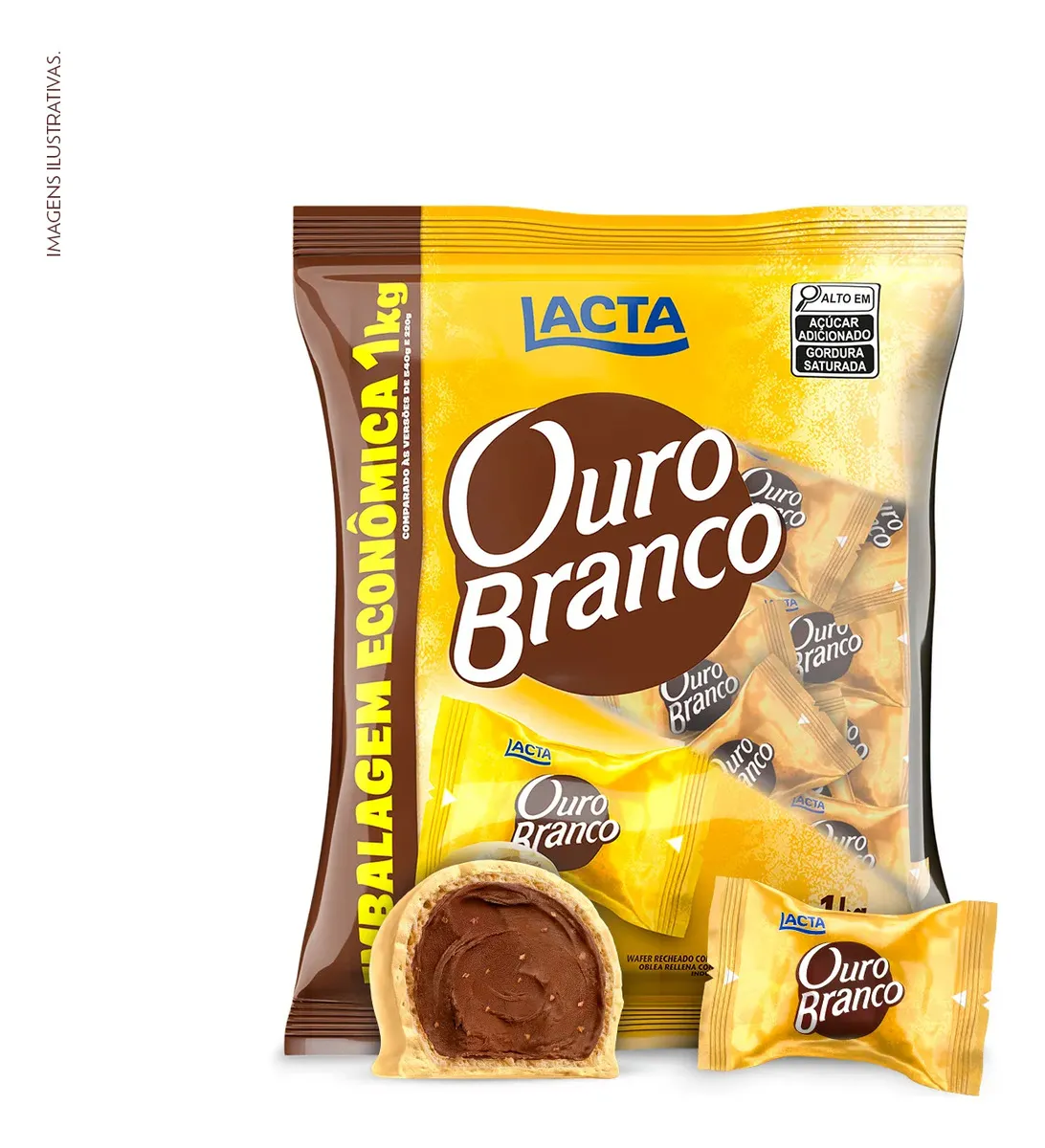 Bombom Wafer Recheado Ouro Branco Sabor - vista lateral - foto 2 de 4
