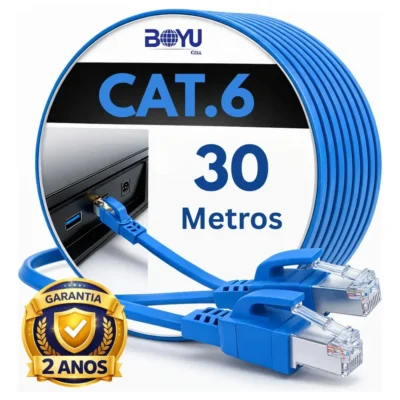 Cabo De Rede Internet 30m 30 Metros Cat6 Azul Crimpado Giga Lan Ethernet Boyu Cell