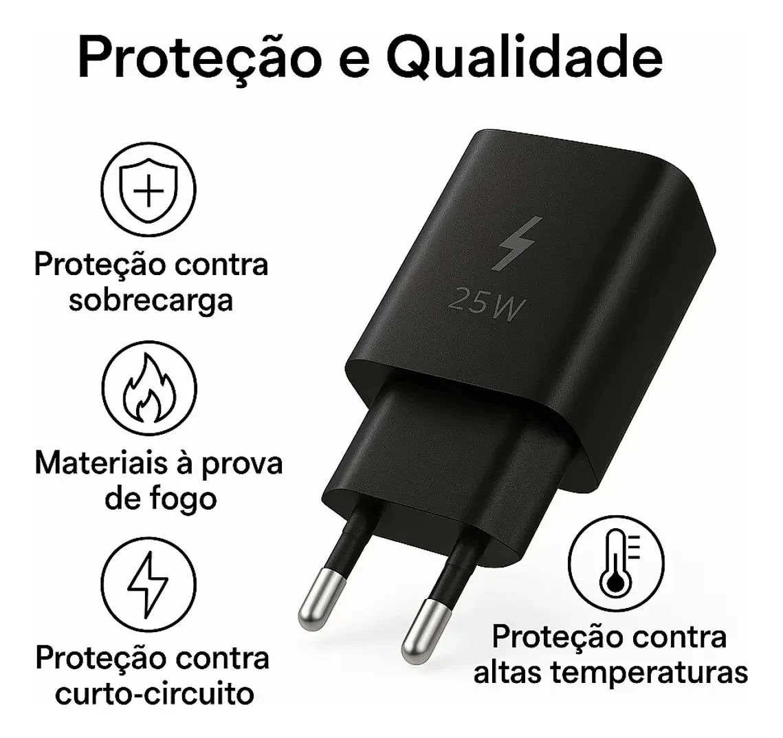 Carregador Super Rápido 25w Para Samsung DTimp - vista lateral - foto 2 de 5