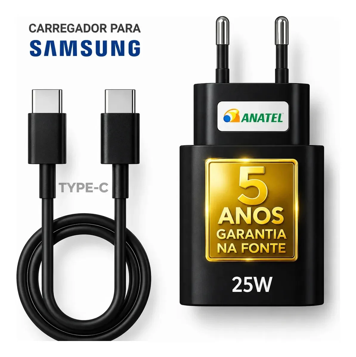 Carregador Super Rápido 25w Para Samsung Galaxy S24 S23 S22 S21 S20 Fe Ultra Motorola M22 - DTimp Carregador para Samsung