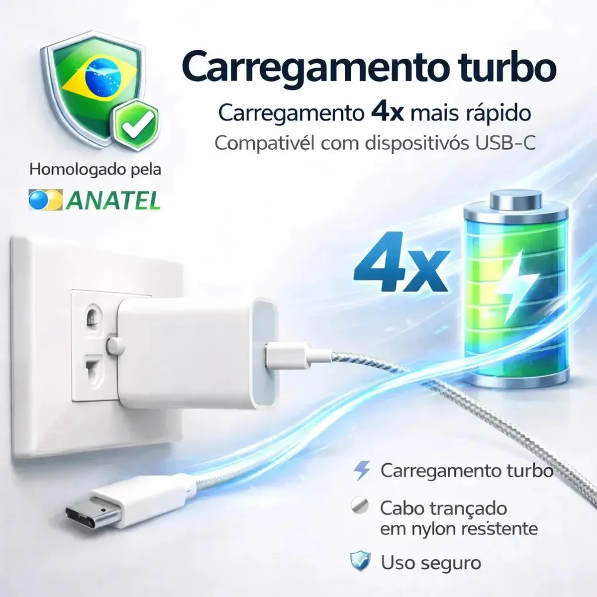 Carregador Turbo 55w USB-C Com Cabo ELETRIC TECK - detalhes - foto 3 de 4