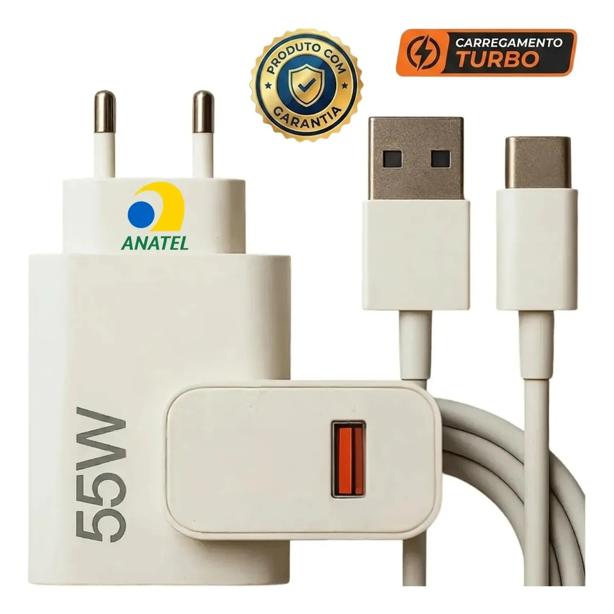 Carregador Turbo 55w USB-C Com Cabo Tipo C 1 Metro Fonte Bivolt 110v/220v, Carregamento - ELETRIC TECK entrada USB carga