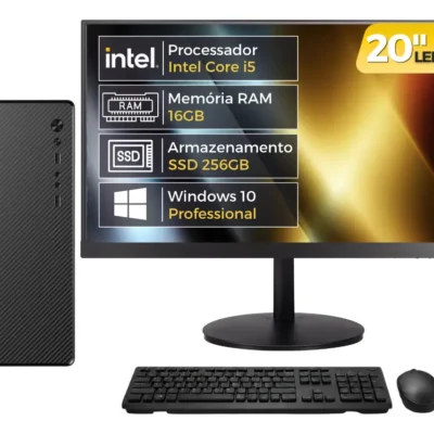 Computador Completo Intel Core i5, 16GB RAM, SSD 256GB, Monitor 20" LED, Windows 10 Pro, Bivolt, Preto - BluePC Office CDBP-OFF100