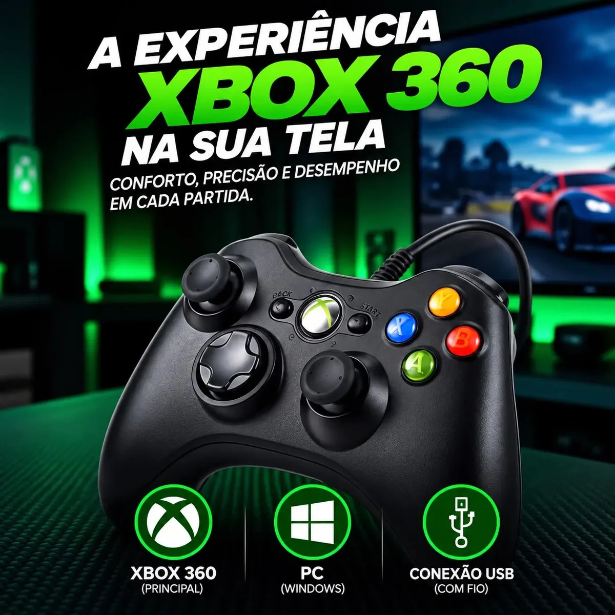 Controle Para Xbox 360 Com Fio CROWLEY - vista lateral - foto 2 de 5