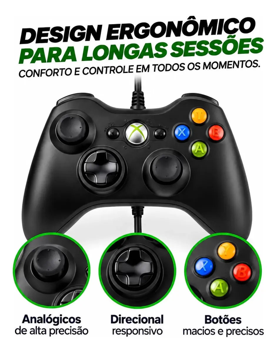 Controle Para Xbox 360 Com Fio CROWLEY - outro ângulo - foto 4 de 5