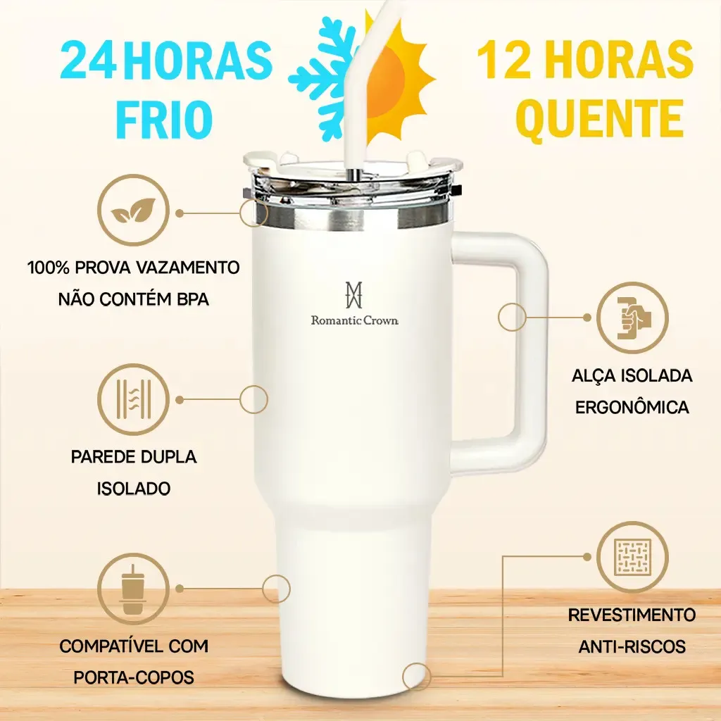 Copo Térmico Gigante 1,2l Inox Com Romantic Crown - vista lateral - foto 2 de 4