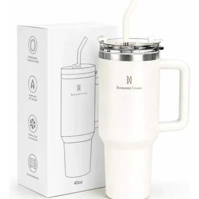 Copo Térmico Gigante 1,2l Inox Com Tampa E Inox Canudo Cor Branco Cor Pura / Material Fosco