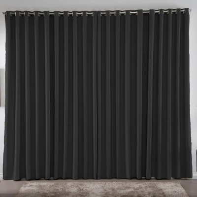 Cortina 4,00x2,80 Metros Blackout Blecaute Preto Corta Luz Em Tecido Grosso Para Quarto E Sala Texfine