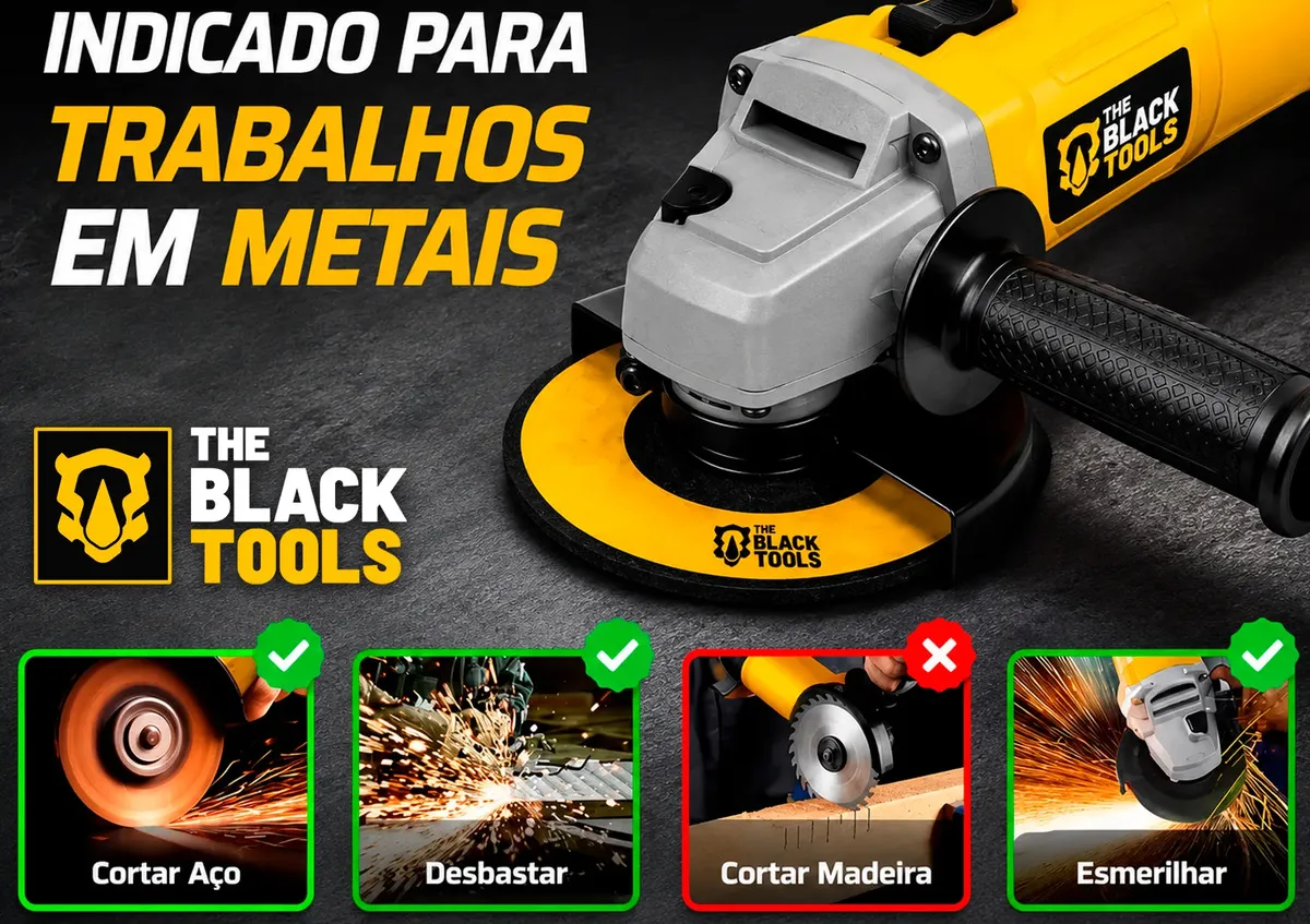 Esmerilhadeira Lixadeira Angular 780w 115mm 4.1/2 The Black Tools - em uso - foto 5 de 6