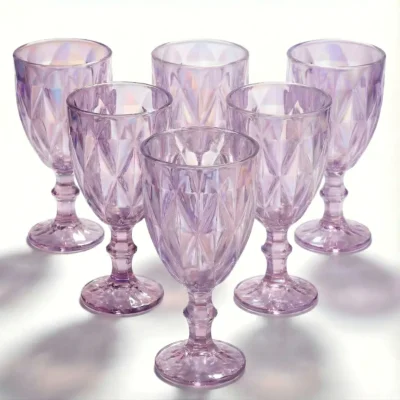 Jogo 6 Taças Vidro Diamond Transparente Furta Cor Bico De Jaca 330ml Pacotinho Decor
