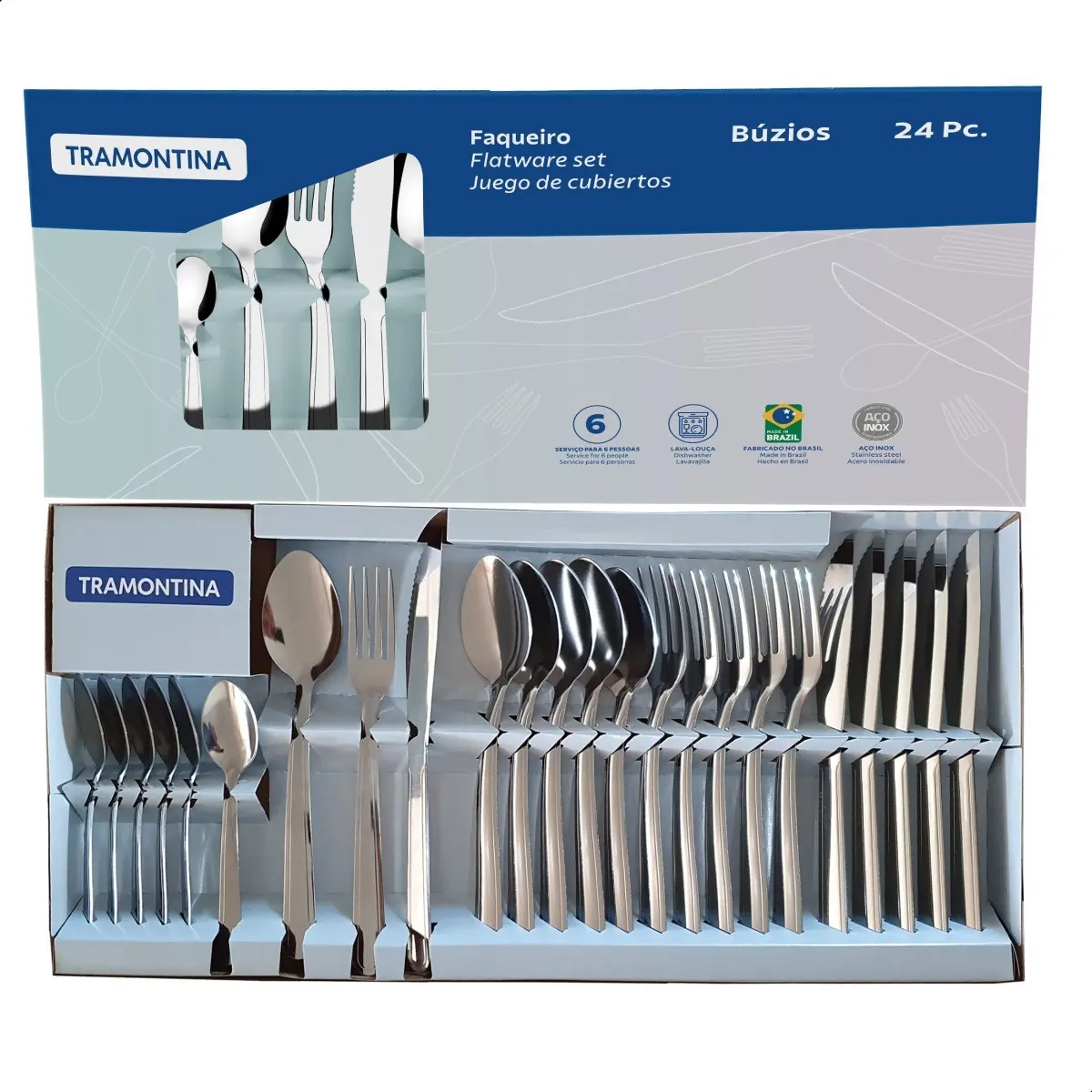 Jogo Talheres Faqueiro Búzios Aço Inox 24 Peças Tramontina - 23799 Aço inoxidável
