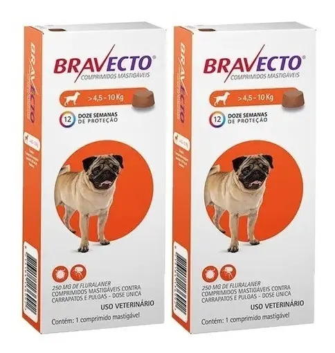 Kit 02 Remedios Para Carrapatos Antipulgas Bravecto 4 A 10kg - MSD COMPRIMIDO