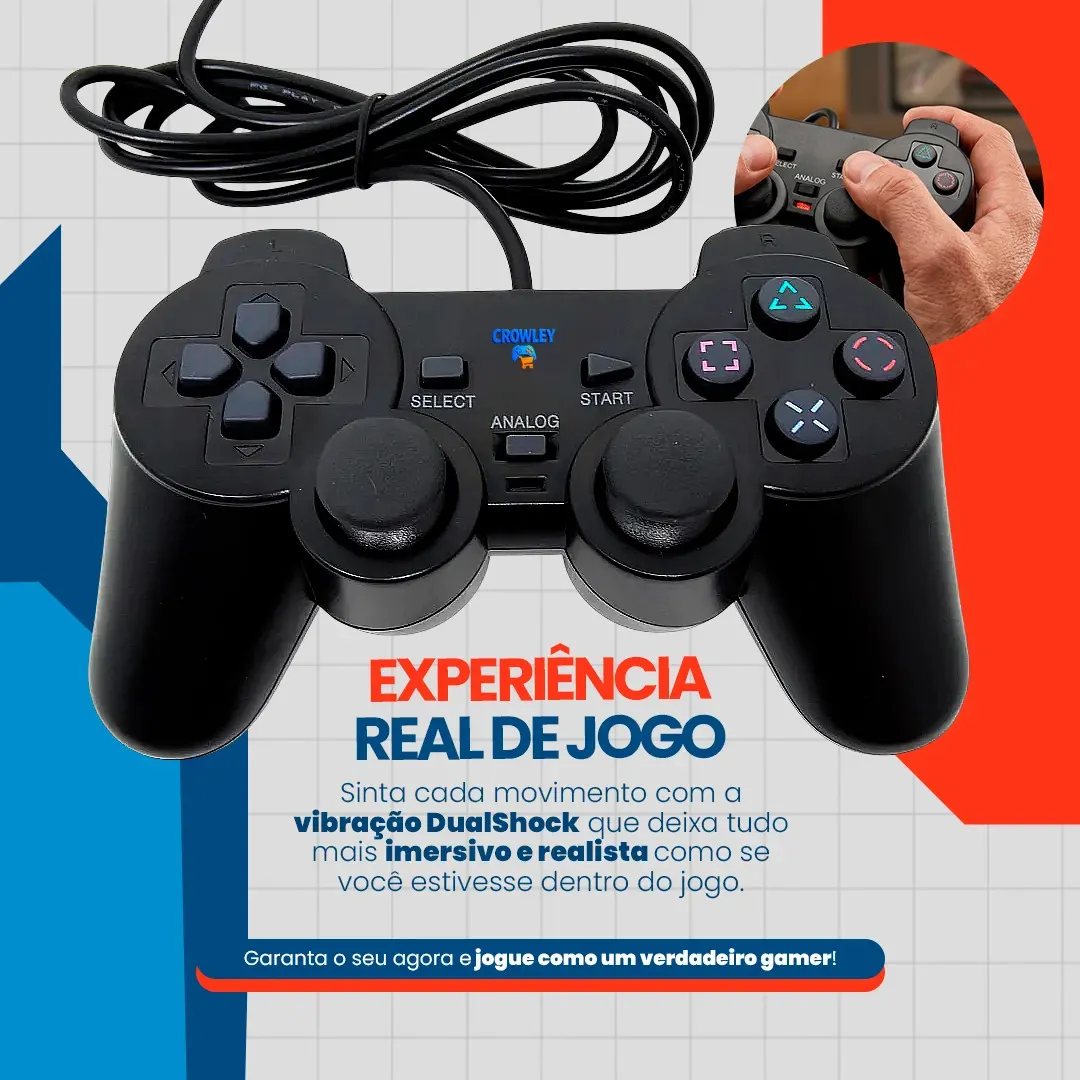 Kit 2 Controles Para Ps2 e CROWLEY - vista lateral - foto 2 de 4