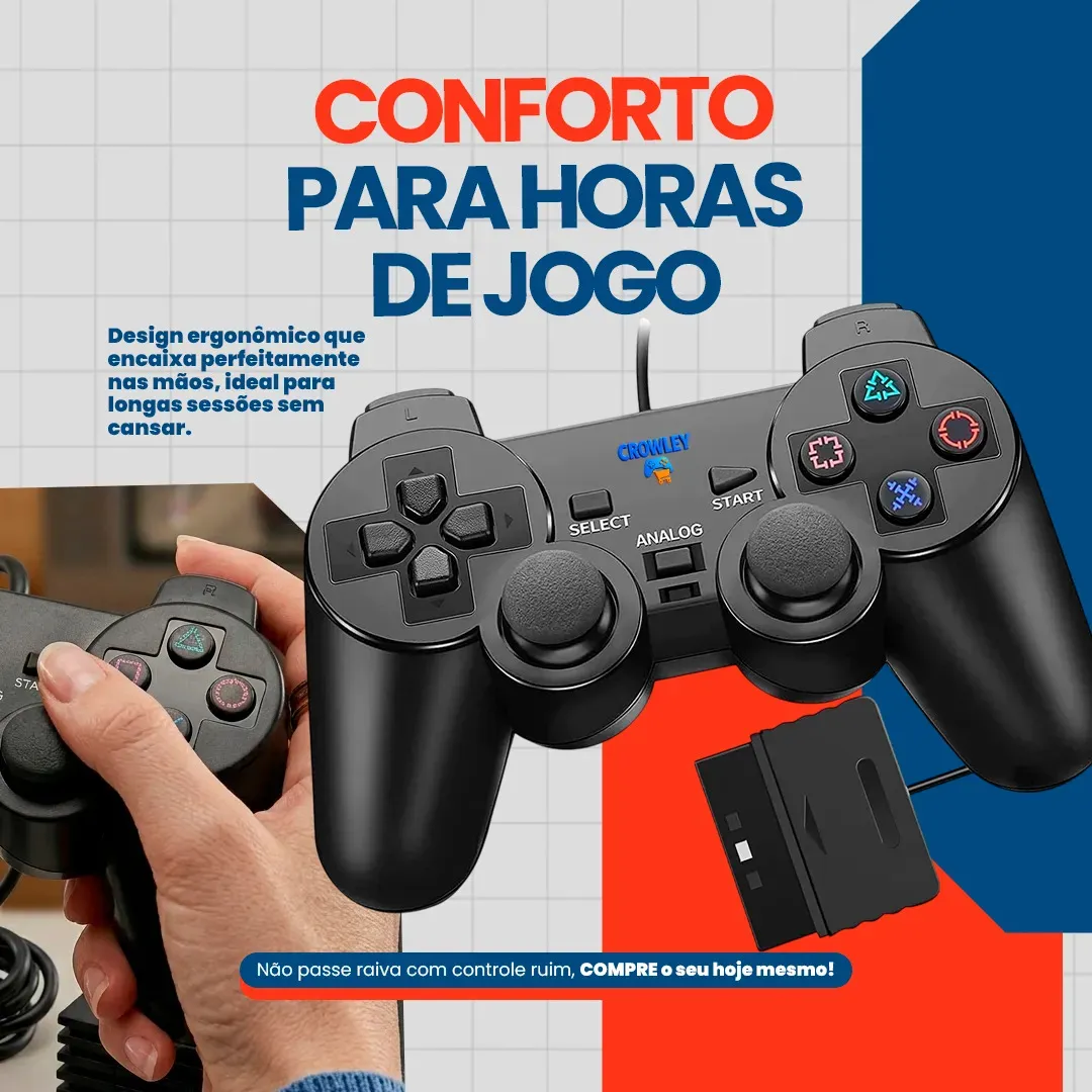 Kit 2 Controles Para Ps2 e CROWLEY - outro ângulo - foto 4 de 4