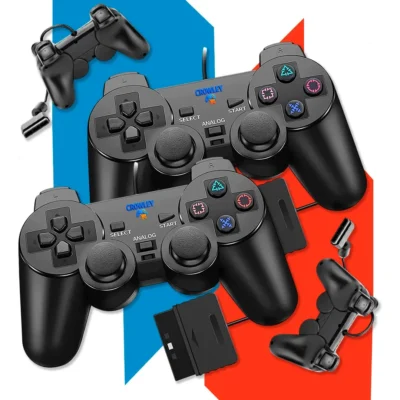 Kit 2 Controles Para Ps2 e PS1 Com Fio Analógico Joystick Manete - Crowley