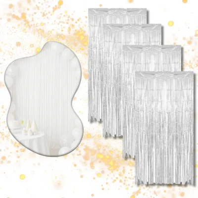 Kit 4 Cortina Metalizada Festa Fita Decoração Painel Franja Branco