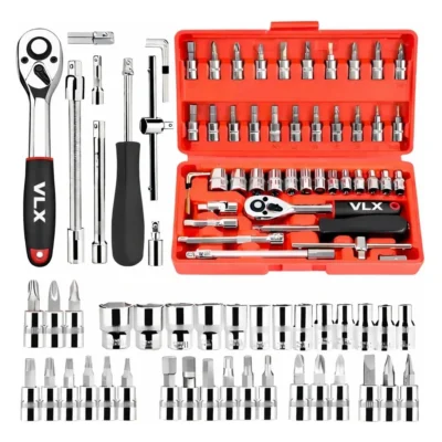 Kit Ferramentas 46 Peças Com Soquetes e Chaves Para Carro e Casa Vlx Vermelho