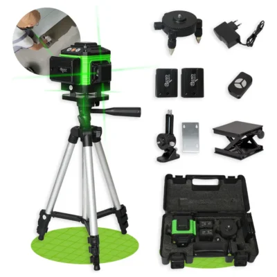 Kit Nível A Laser Verde 12 Linhas Esquadro + Suporte + Tripé Recarregavel Profissional Prumo Autonivelante Nano Bateria