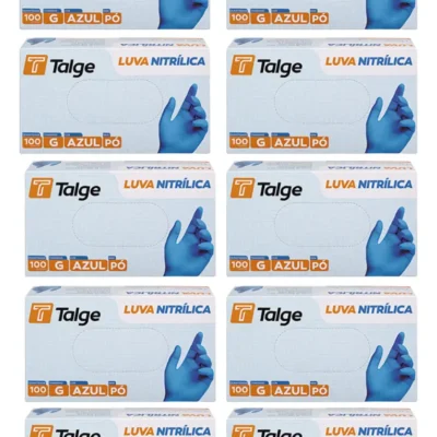 Luva Nitrílica Antiderrapante Talge Azul Tamanho P Kit 10x100 Hipoalergênica