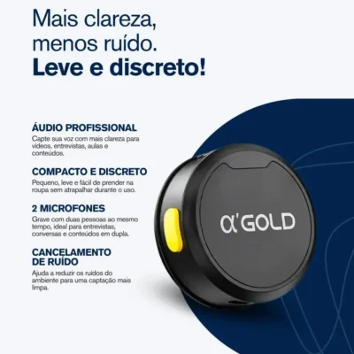Microfone Lapela A'Gold MCF-38D Sem Fio para iPhone e Android com 2 Microfones