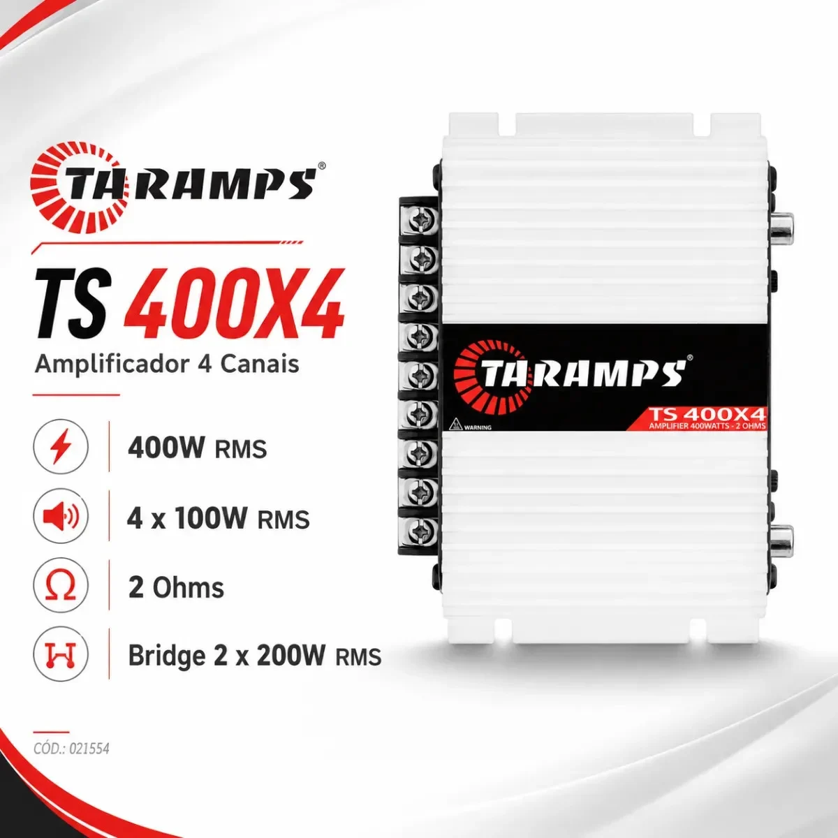 Modulo Taramps 400 Rms Ts-400 Ts400x4 T400 4 Canais V6 - Branco