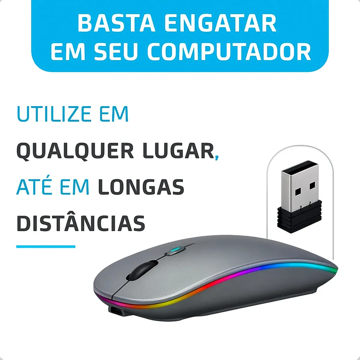 Mouse Sem Fio Recarregável Wireless Optico Homeroarte - detalhes - foto 3 de 4