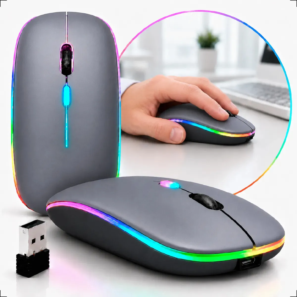 Mouse Sem Fio Recarregável Wireless Optico Led Rgb Ergonômico Sem Fio Para Pc Desktop - Homeroarte RH-600C Mouse Bluetooth