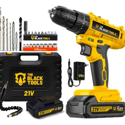 Parafusadeira Furadeira De Impacto A Bateria 21V 3/8” Bivolt 1400 Rpm Com Acessórios E Maleta TB-21PZW The Black Tools