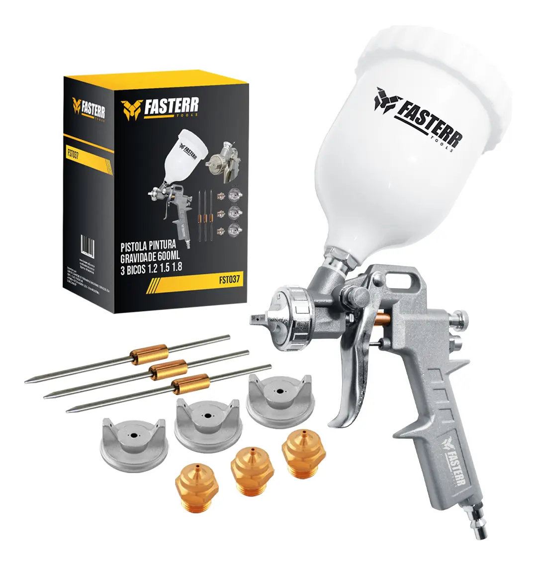 Pistola De Pintura Gravidade De Alta Pressão 600ml Fst037 Profissional Fasterr - FASTERR TOOLS Cinza
