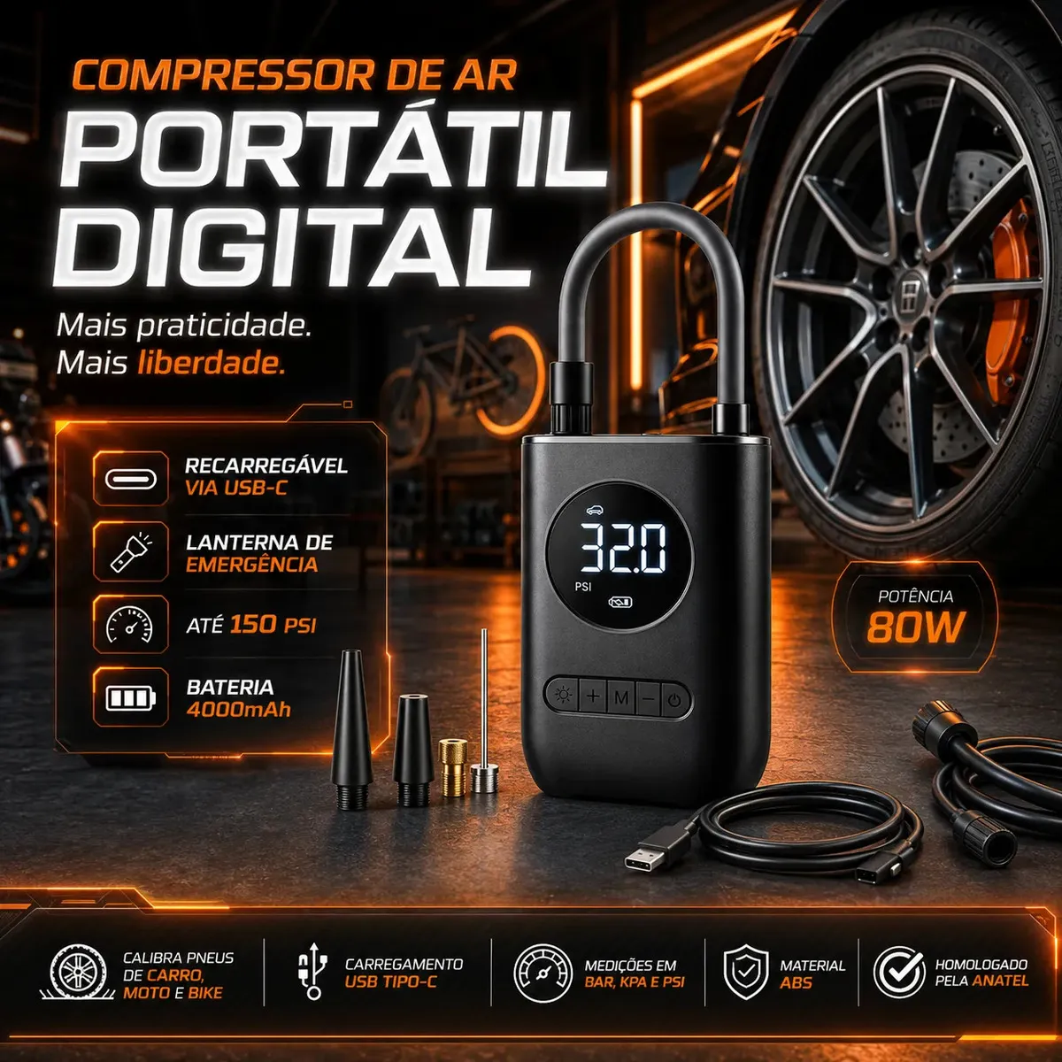 Portátil B&G Mini Compressor - B&G Preto