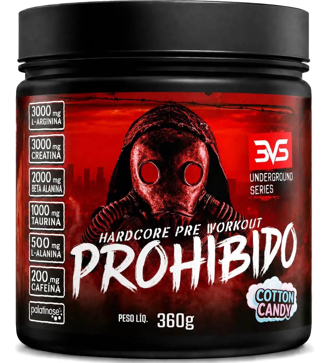 Prohibido Pré Treino 360g - Sabor: Cotton Candy - A Combinação Perfeita De 8 Ingredientes - 3VS