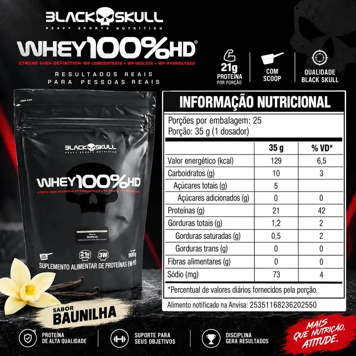 Proteína Black Skull Whey 100% HD - vista lateral - foto 2 de 4