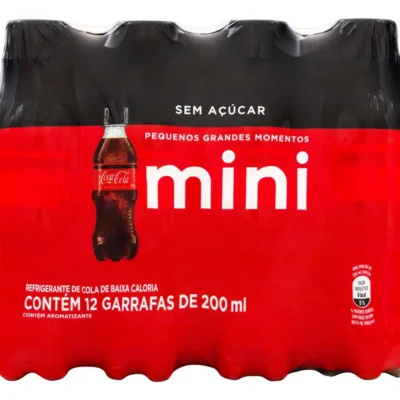 Refrigerante Zero Açúcar Coca-Cola Mini Garrafa 12 Unidades 200ml Cada