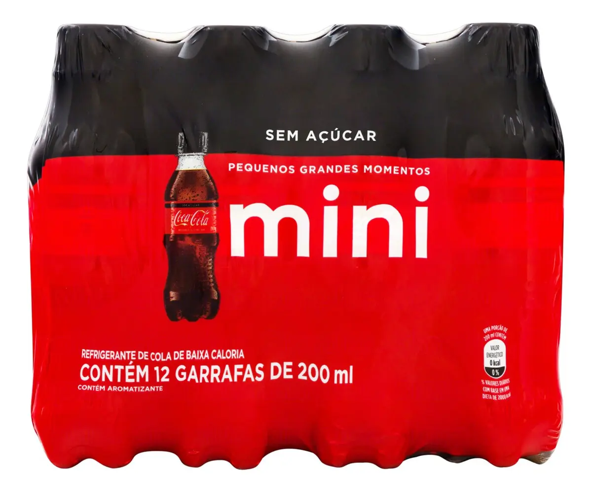 Refrigerante Zero Açúcar Coca-Cola Mini Garrafa 12 Unidades 200ml Cada