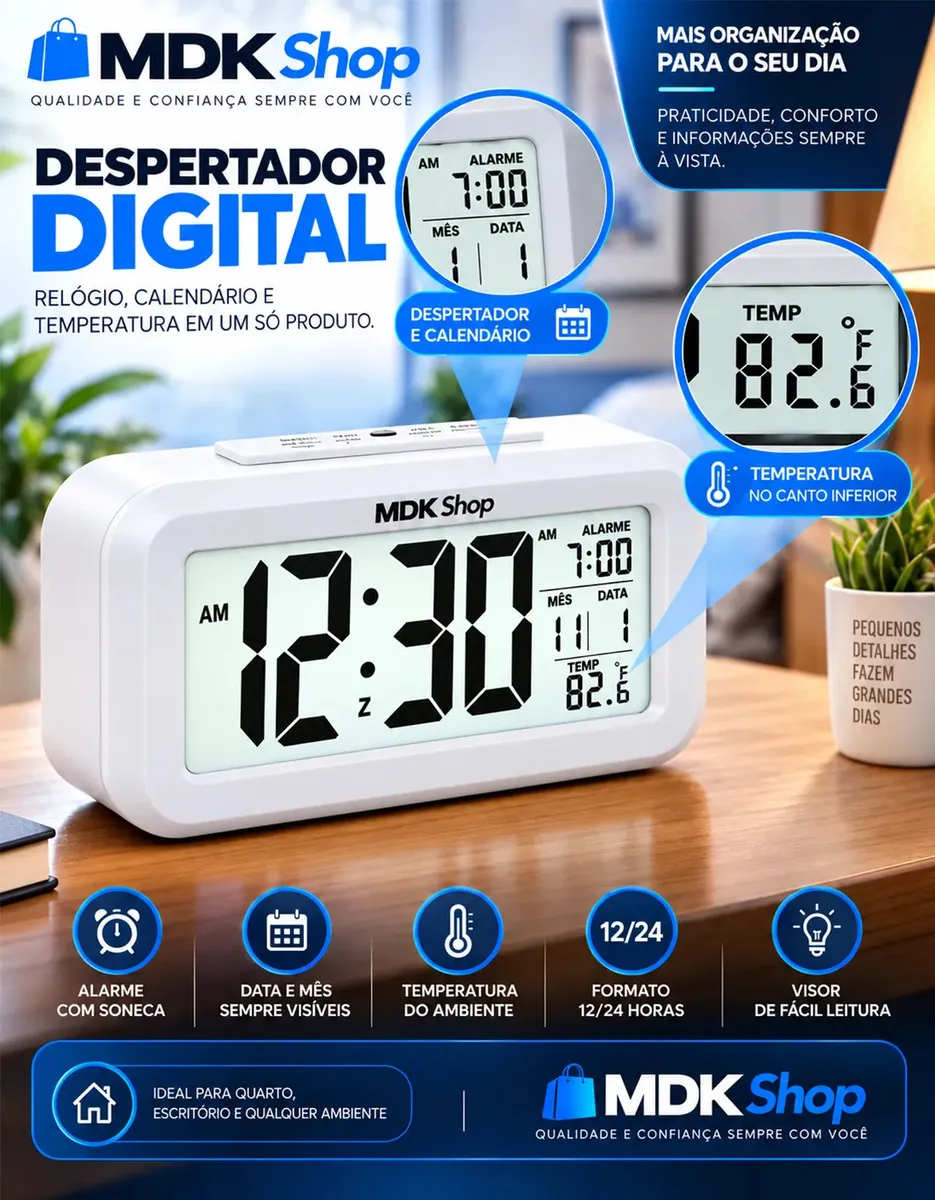 Relógio Digital Mesa Despertador Inteligente Cabeceira Micgeek - outro ângulo - foto 4 de 4