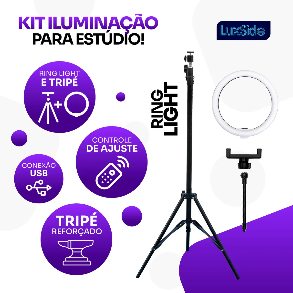 Ring Light 10 Polegadas Com Tripé Luxside - vista lateral - foto 2 de 4