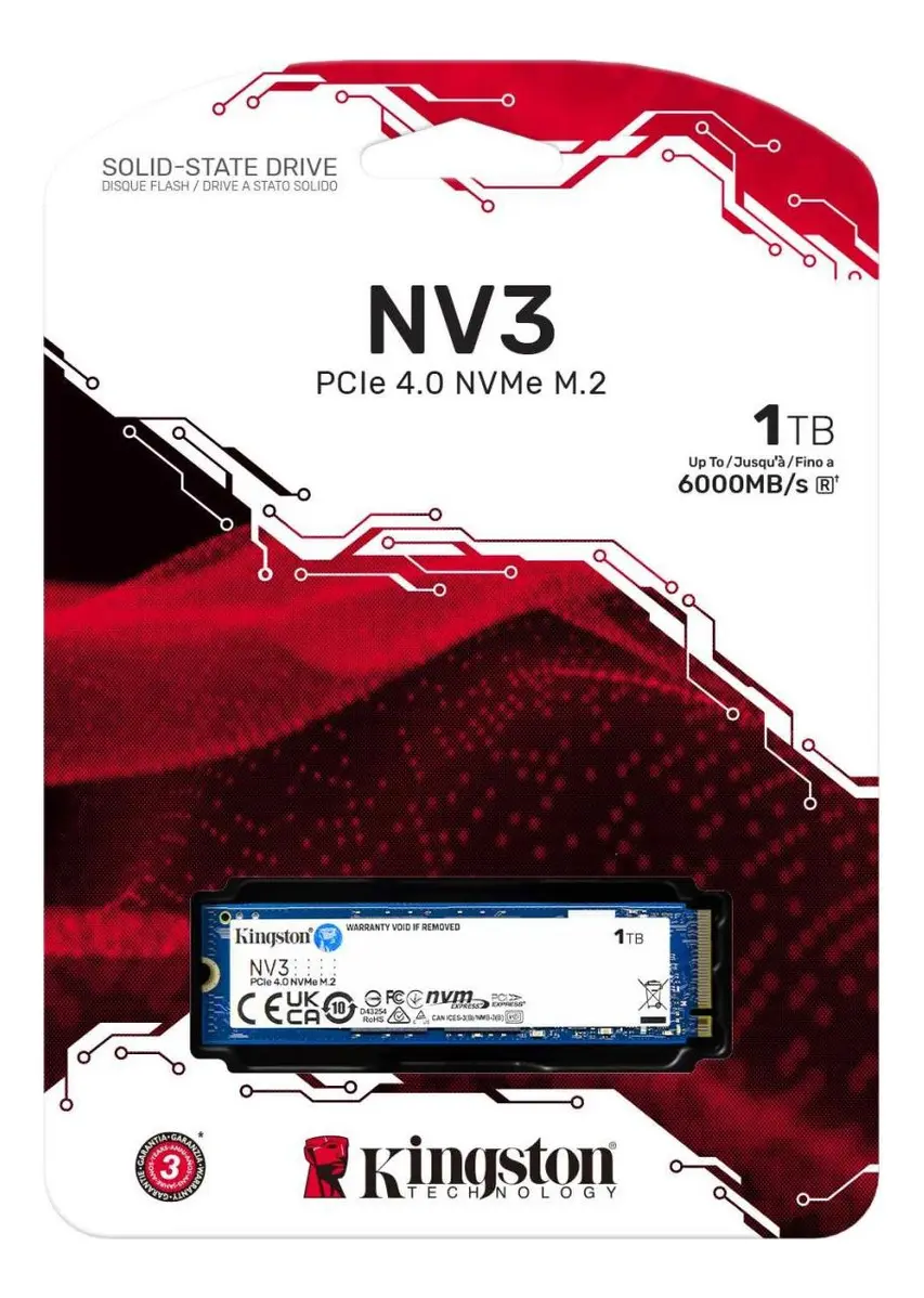 SSD Kingston NV3 1TB M.2 2280 PCIe 4.0 NVMe 6000 MB/s - SNV3S/1000G Azul-escuro