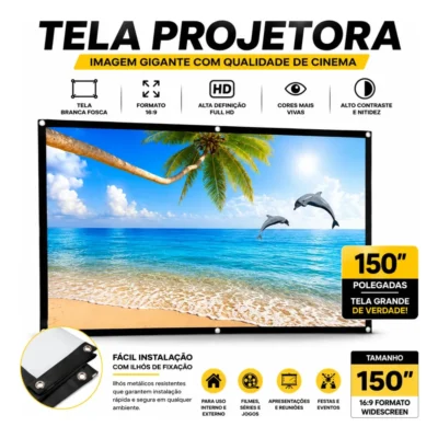 Tela Projeção 150 Polegadas Imagem Nitida Cinema Em Casa 127/220v